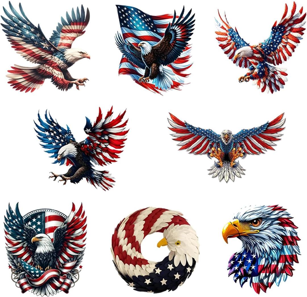 4th of July Hanging Ornament Eagle American Flag Designs Decoration DlY Crafts 8Pcs Patriotic Hanging Ornaments Mini Acrylic Pendant for Holiday Independence Day Themed Party Decor Accessories