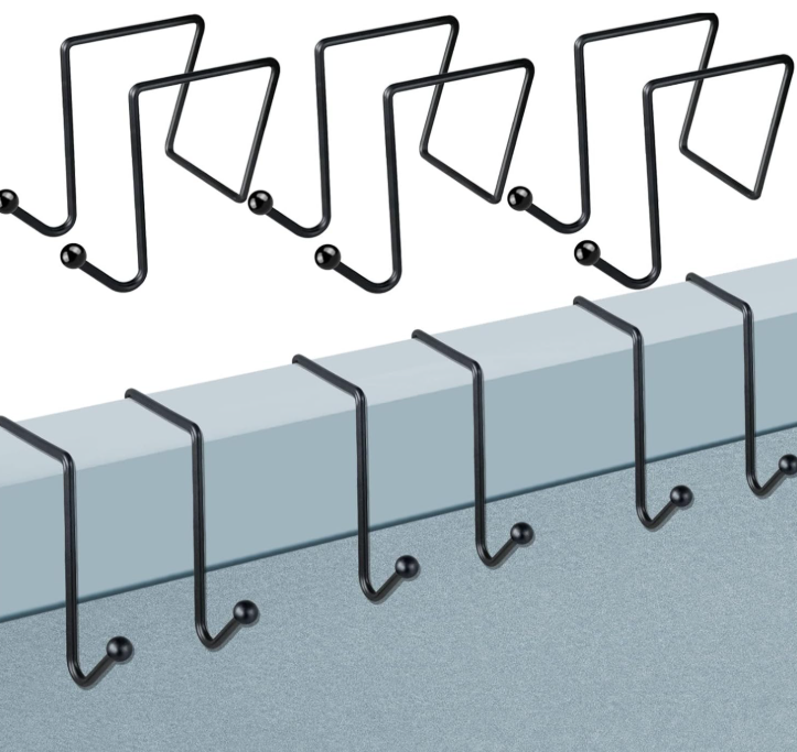 Wire Cubicle Hook Pack, Panel Wall Wire Hooks for Cubicle Accessories, Cubicle Wall Hooks, Cubicle Coat Hook & Organizer for Clothing, Hats, Bags, Pictures (Black, 4 Pack)
