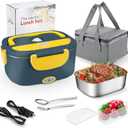 [ 2025 Upgrade]Electric Lunch Box 1.5L Food Heater, Portable 60W Food Warmer for Car and Home, with Detachable 304 Stainless Steel Container Fork and Spoon