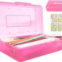 3 x Pink Pencil Case Plastic Clear Hard Pencil Box Crayon Box Organizer 1 Pack Office Supplies Storage Container Organizer Boxes for Girls for Pens Crayon School Stylish Art Office Supplies Storage Medium