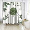 Inhousolu 4-Piece Shower Curtain Set with Bathroom Rugs, Water-Repellent Shower Curtain, Non-Slip Bath Mat, Toilet Lid Cover, U-Shaped Toilet Rug, 12 Hooks, 72 x 72 Inch, Leaves & Geometry