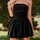 Women's Strapless Bubble Mini Dress Tube Top Ruched Bow Tie Back Party Cocktail Dresses (M)