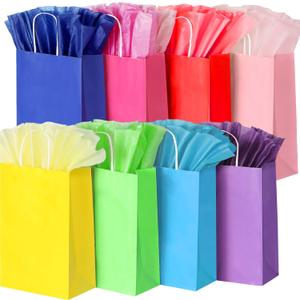 BLEWINDZ 32 Pcs Gift Bags with 32 Tissues, 8 Colors Party Bags with Handles, 13.2" Large Size Rainbow Goodie Bags for Wedding, Birthday, Party Supplies and Gifts