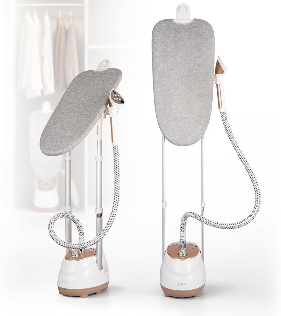 HAPAIS Steamer for Clothes,1800W Standing Garment Steamer 30s Fast Heat,90° Rotating Ironing Board,2L Tank for All Fabrics like Silk,Heavy Duty Double Pole Professional Clothes Steamer for Family