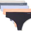 Calvin Klein Women's Invisibles Seamless Thong Panties (5 Pack) (Black/Saltwater/Shark/Papaya Punch/Wind Chime, XS)