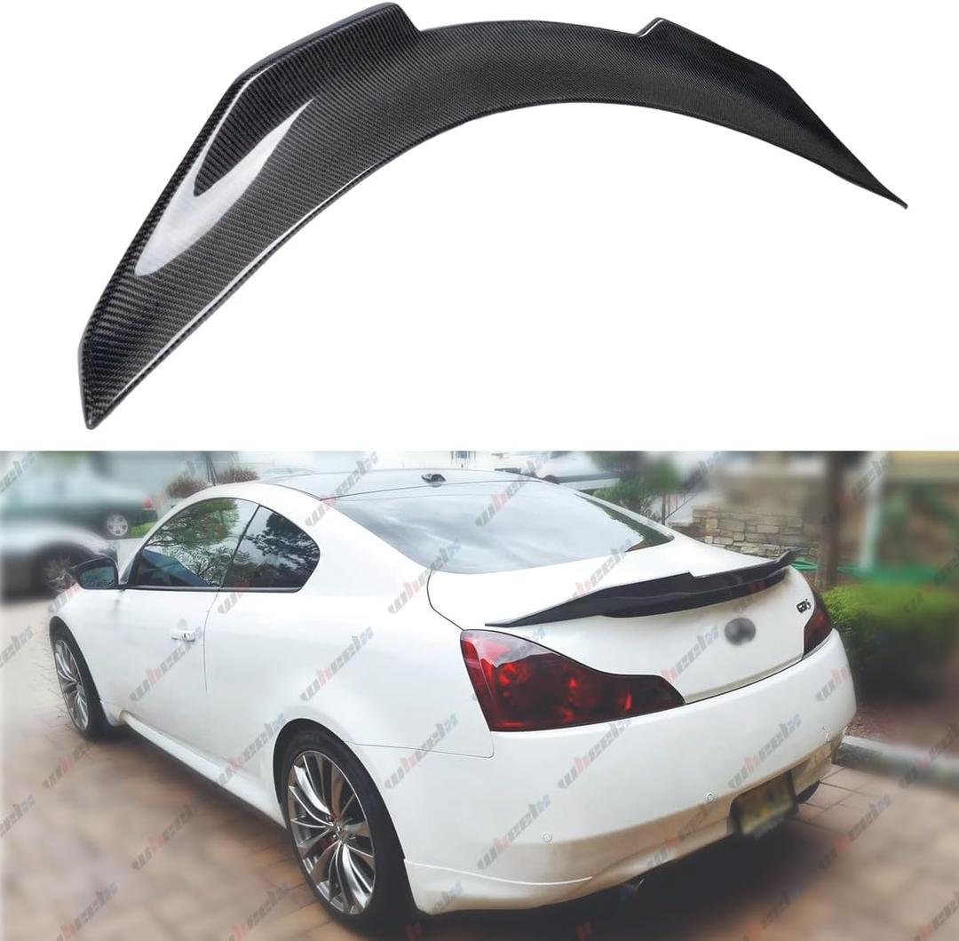 Real Carbon Fiber Rear Spoiler Compatible with 2008-2015 Infiniti G37 Q60 Q60S Coupe, PSM Style Duckbill Fits for 08-15 2 Door, High Kick Trunk Tail Deck Lid Wing Lip