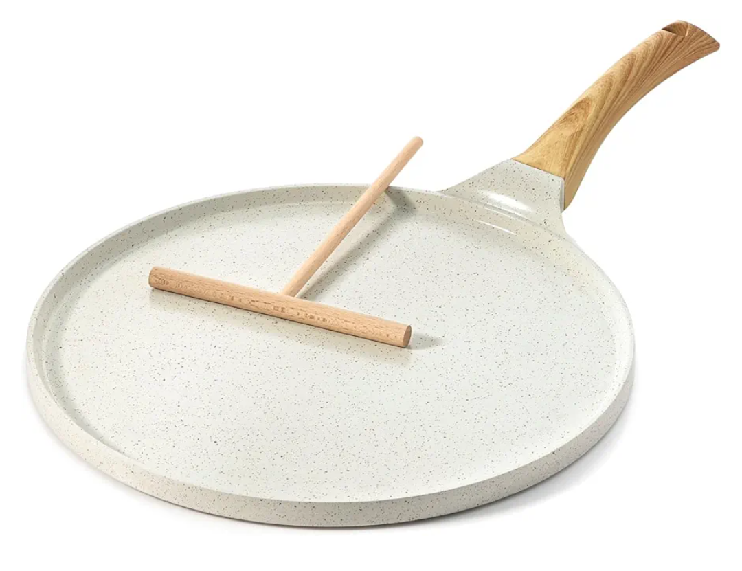 SENSARTE Nonstick Crepe Pan with Spreader, 12-Inch Natural Ceramic Coating Dosa Pan Pancake Flat Skillet Tawa Griddle with Stay-Cool Handle, Induction Compatible (White)