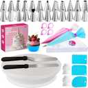 Riccle 94 pcs Cake Decorating Kit with Cake Turntable - Includes 50pcs 16 Inch Disposable + 2 Reusable Piping Bags and Tips Set, 24 Icing Piping Tips, 2 Spatulas, 3 Icing Comb Scraper, 6 Cake Liners