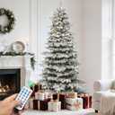 YITAHOME 9FT Prelit Flocked Christmas Tree w/Remote, Pre-Decorated Mountain Pine Hierarchical Tower Flocked Xmas Tree w/ 1818 Tips, 80 Pine Cones, 820 Lights & 11 Modes for Home, Party Decoration