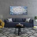 YHSKY ARTS 3D Hand - Painted White Floral Wall Art with Printed Blue Background, Textured Flower Decor for Home, 39.3"L x 19.6"W