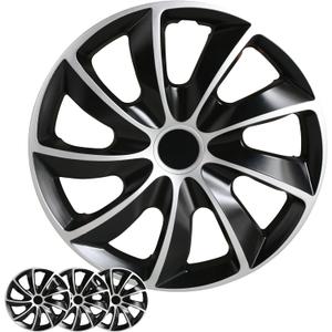Shirry Group Hubcaps 4-Pack Kit, 17 inch Hub Caps Set of 4 Wheel Covers with Universal Snap-On Retention Rings, 2-Tone ABS Plastic Black and Silver Car Rims for All Models (SG-5084-DP-17)