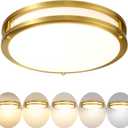 Gold Ceiling Light Fixture 24W, 12 inch LED Flush Mount Ceiling Light for Bedroom, Kitchen, Bathroom, Dimmable Close to Ceiling Light Fixture for Hallway 5CCT