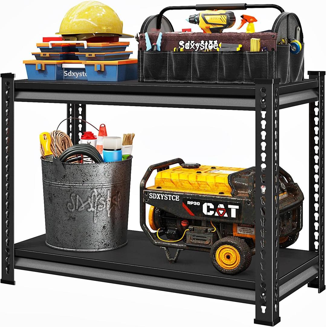 40" W Garage Shelving Heavy Duty, 900 Lbs Loads Garage Storage Shelves Heavy Duty, 2-Tier Metal Shelving Units and Storage for Basement, Retiple Tanks,40" Wx18 Dx36 H, Black, 40"W18"D36"H