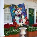 Stained Glass Christmas House Flag 28x40 Double Sided, Winter Snowman Yard Flag Welcome for Outside Porch Lawn Decor