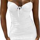Kaximil Women's Sexy Cut Out Ruched Bodycon Spaghetti Strap Mini Club Party Dresses (Medium, White)