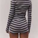 SOLY HUX Women's Long Sleeve Striped T Shirts Boat Neck Slim Fit Tees Going Out Crop Top (M)