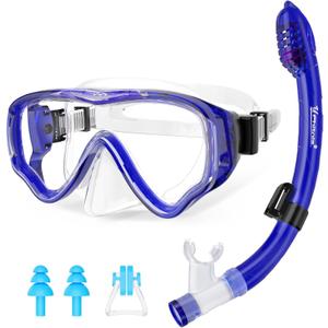 U PHITNIS Kids Snorkel Set for Age 4-14 - Dry Top Snorkeling Gear for Kids Junior & Youth - Childs Diving Mask with Big Eyes for Boys Girls - Anti-Fog Snorkeling Mask and Snorkel Set