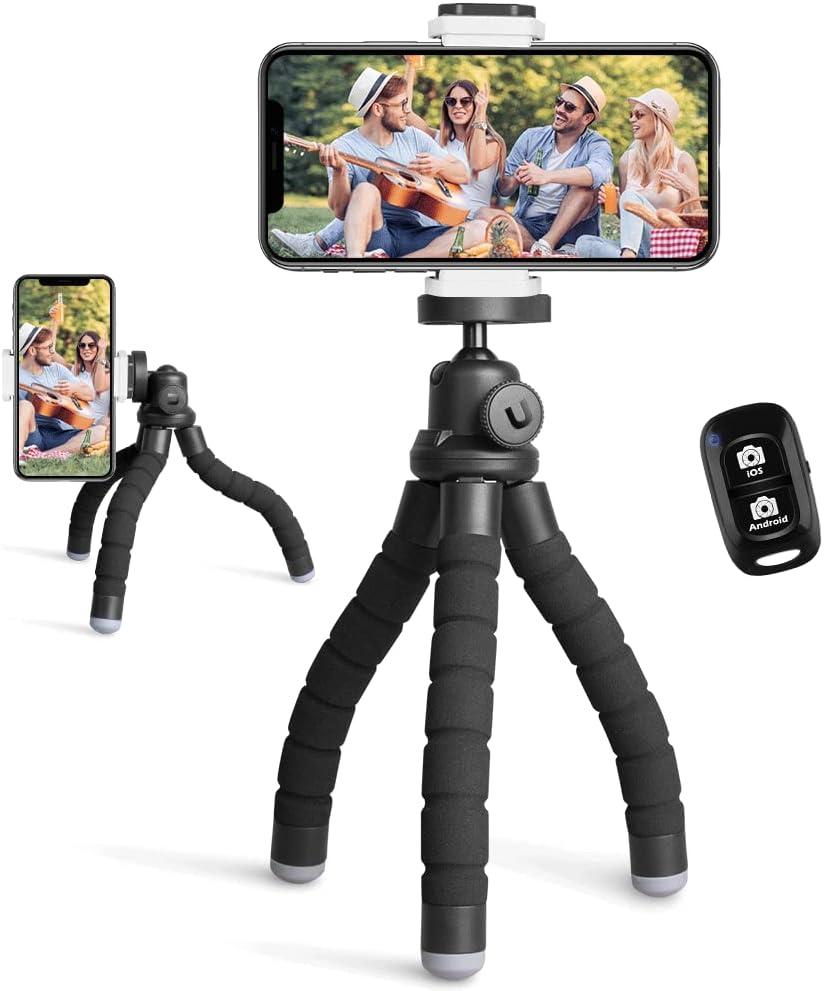 Ubeesize Phone Tripod, Portable and Flexible Tripods with Wireless Remote and Clip, Cell Phone Tripode Stand for Video Recording (Black)