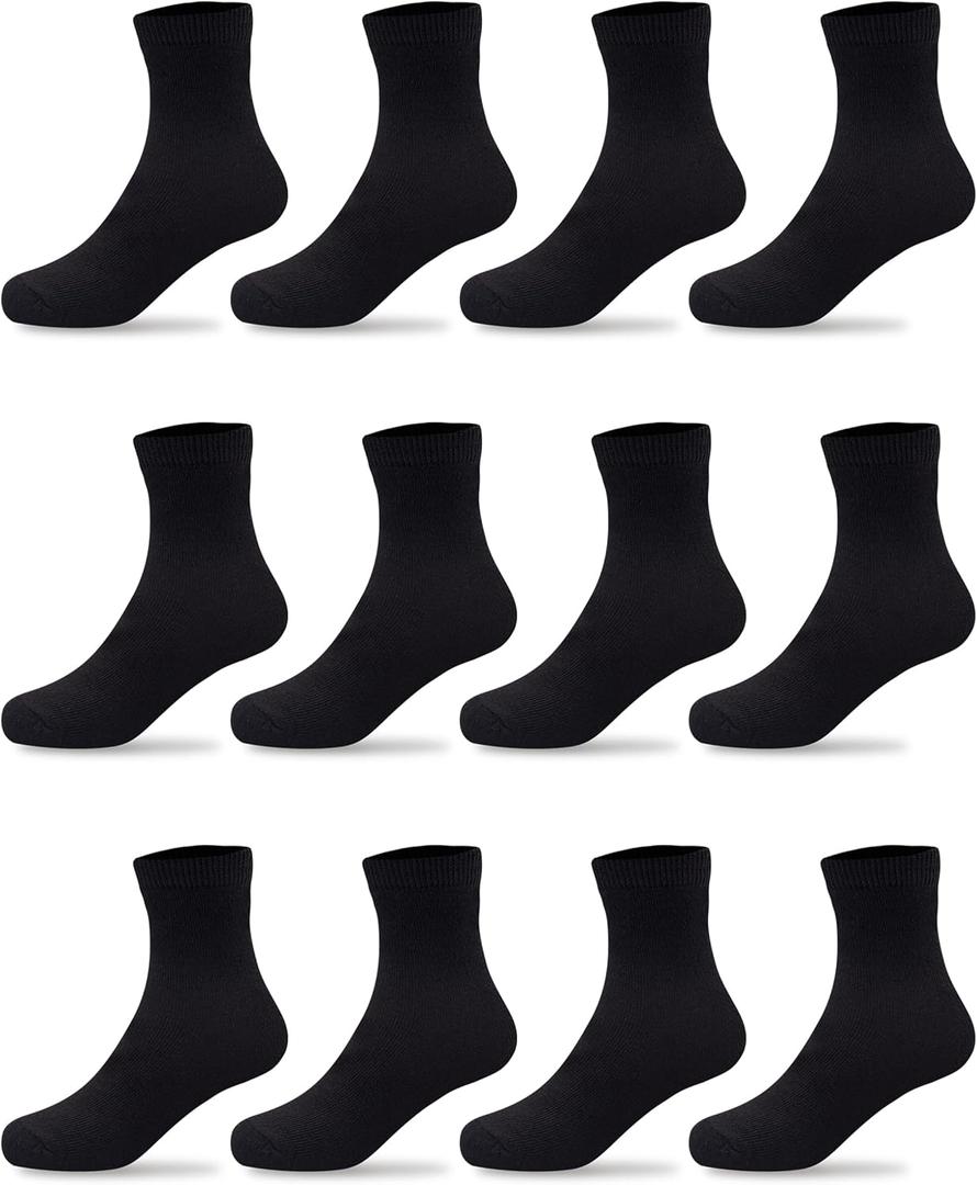 Duufin 12 Pairs Kids Socks Boys Girls Youth Mid Calf Casual Athletic School Dress Crew Socks for Boys Girls 10-15 Years