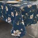 Vinyl Tablecloth with Flannel Backing Rectangle Waterproof Oil-Proof Plastic Table Cloth Stain-Resistant Wipeable Table Cover for Indoor and Outdoor (Blue Flower, 60 x 120 Inch)