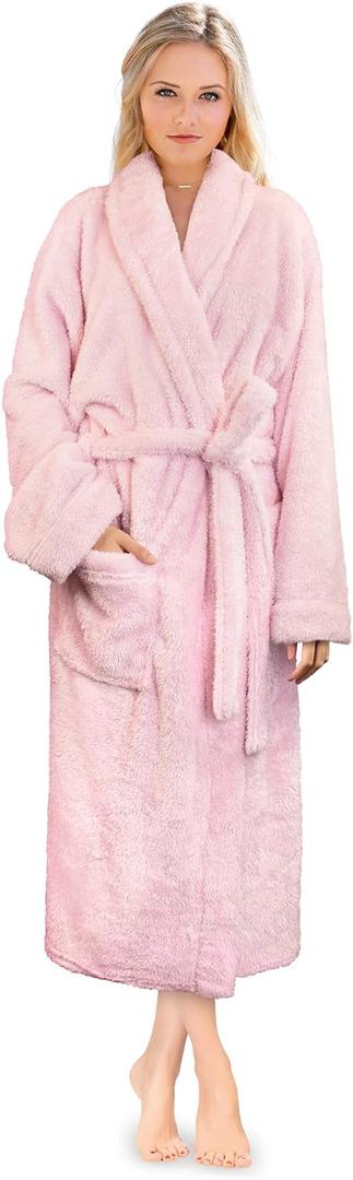 PAVILIA Premium Womens Plush Soft Robe Fluffy, Warm, Fleece Sherpa Shaggy Bathrobe (Large-X-Large, Light Pink)