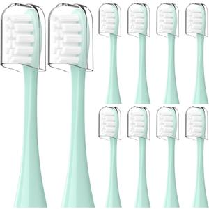 Compatible with Lumineux Electric Toothbrush Replacement Brush Heads,for Lumineux Sonic Electric Toothbrush,with Dust Cover,10 Pack (Light Green, Medium)