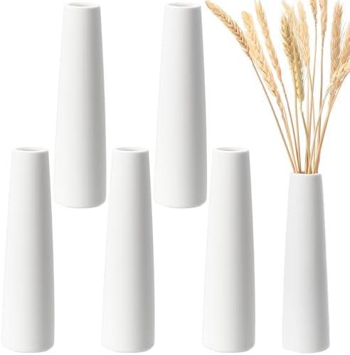 Ninehaoou 6 Pieces White Ceramic Vases for Home Decor 7.09 inch Tall Vases for Centerpieces Modern Floral for Wedding Party Event Home Office Decoration (Modern)