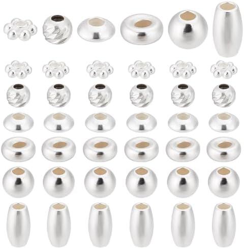 PH PandaHall 60pcs 925 Sterling Silver Beads for Jewelry Making, 6 Styles Bracelet Spacer Beads Smooth Loose Beads Beading Supplies for Crafts Ring Necklace Earring Bracelets Making, 3-4.5mm