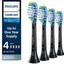 Philips Sonicare Genuine C3 Premium Plaque Control Toothbrush Heads, One Year Supply, 4 Brush Heads, Black, HX9044/95 (4 Count (Pack of 1))