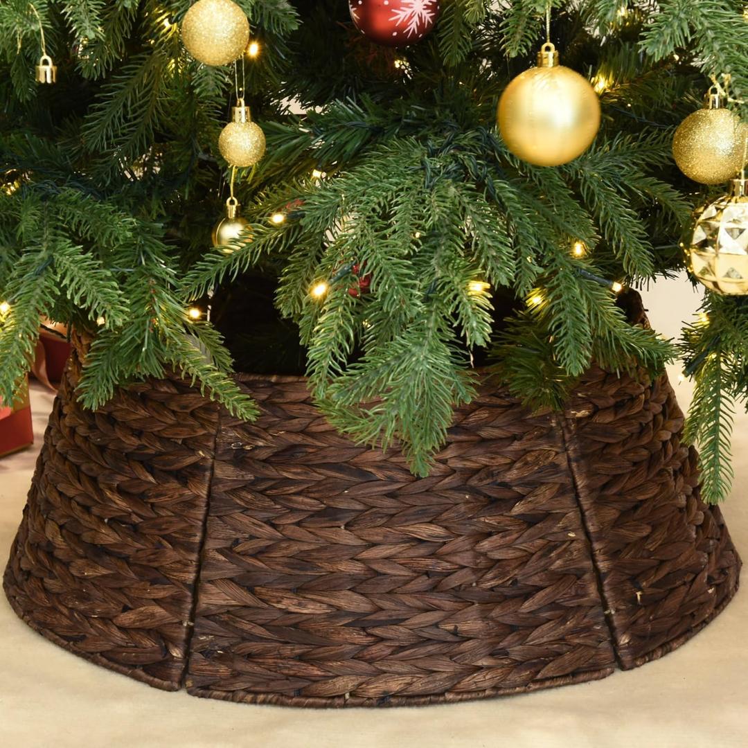 YoleShy 26'' Christmas Tree Collar Hand-Woven Natural Water Hyacinth Base Cover Beautiful Basket Xmas Tree Decor (Brown)