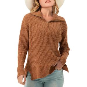 Half Zip Sweater for Women Spring Casual V Neck Long Sleeve Chenille Pullover Cable Car Quarter Zip Sweater Knit Tops S