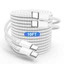 USB C to C Charging Cable 10ft, 60W Fast Type C to C Charger Cord Long for Apple iPhone 16 Pro Max/16 Pro/15 Plus/15 Pro, MacBook Pro 2021/2020/2019/2018,iPad 12.9/11 inch/Mini/Air 5/4,Samsung Galaxy (Grey)