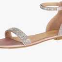 SheSole Women's Sparkly Rhinestone Strappy Flat Sandals Bridal Wedding Dress Shoes Champagne. Size 8