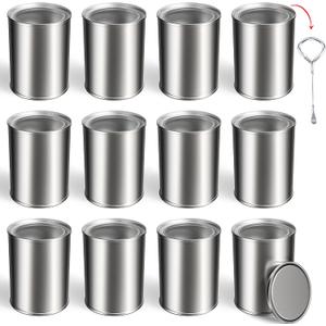 12PCS Empty Paint Cans with Lids, 1 Quart Metal Unlined Paint Bucket, Small Round Paint Storage Containers for Leftover Paint, Arts Crafts, DIY Projects, Painting (Silver, 2 Pint)