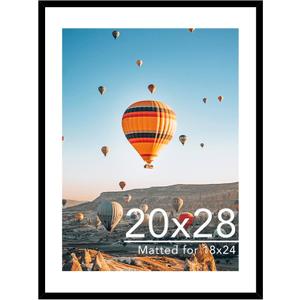 JCJMY 20x28 Picture Frame with 18x24 Mat, Display Photo 18x24 with Mat or 20 x 28 Without Mat, Wall Hanging Large 20 by 28 Poster Frame with Plexiglass, Black