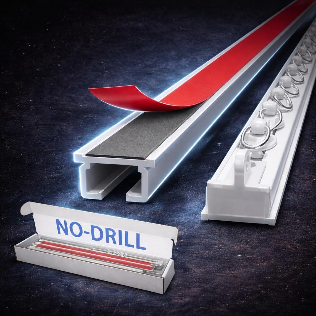 Adhesive Curtain Track, Paste Type No Need to Drill, Suitable for Smooth Ceiling or Wall, Closets, Door and Window Frames, Meet Multi-Scenario and Multi-Functional Needs-1.44M/4.72FT
