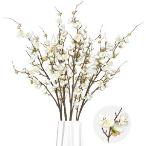 White Cherry Blossom Branches Long Stem Artificial Flowers for Tall Vase Silk Flower Bulk Plum Blossom Flowers for Indoor Home Decor Bedroom Wedding Floral Arrangement Table Centerpieces Party