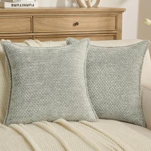 FUTEI Pack of 2 Solid Chenille Throw Pillow Covers 18x18 Inch Soft Grainy Textured Decorative Cushion Cases Modern Farmhouse Accent for Couch Bed Living Room, Dusty Blue