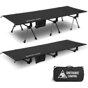 ONETIGRIS SUPRANUBIS Camping Cot, Height Adjustable with Cot Leg Extenders, Strong Support 330lbs, Lightweight Comfortable Folding Bed for Camping, Hiking, Travel, Truck, Beach, Office Nap