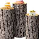SaitiMade Set of 3 - Wood Cylinder Pedestal Stand Covers, Spandex Wooden Texture Cylinder Stand Covers for Party, Wedding or Birthday Event Decor - Only Contains Cylinder Covers