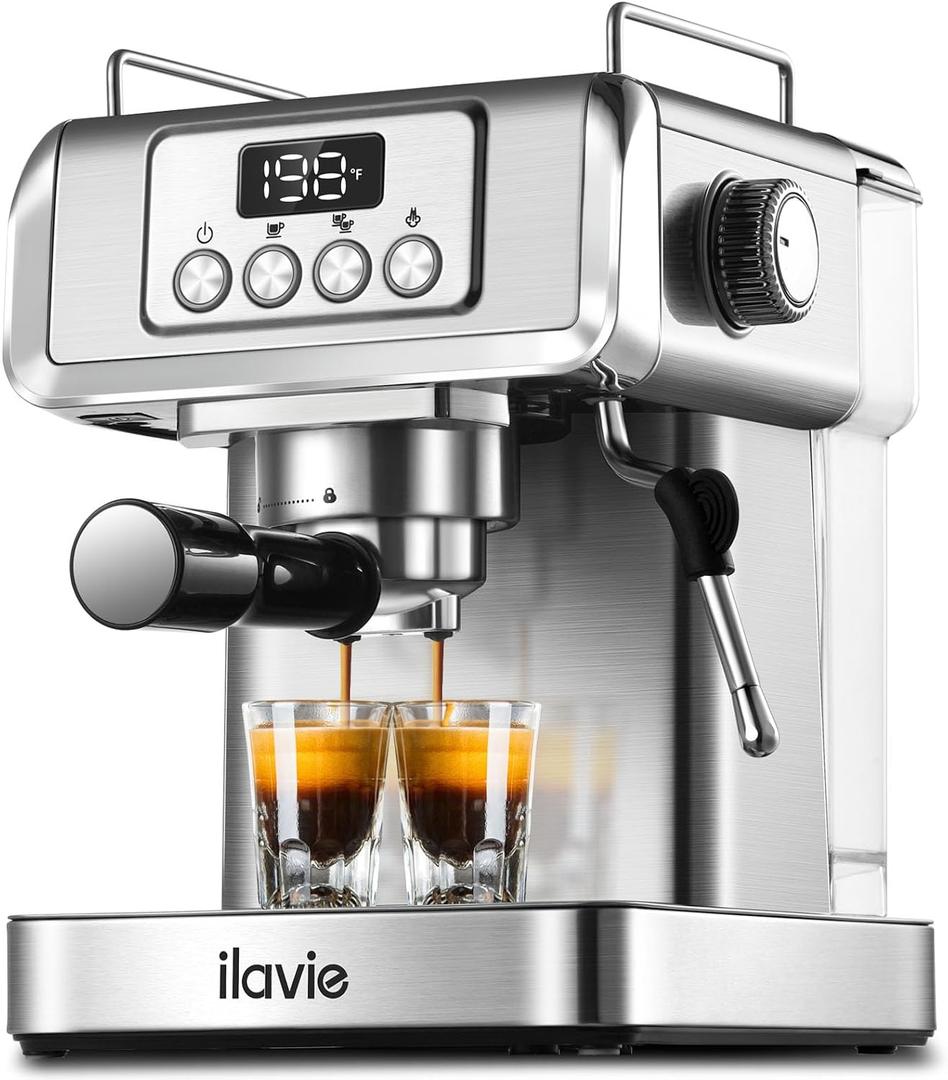 ILAVIE Espresso Machine 20 Bar, Espresso Maker with Steam Milk Frother Espresso Coffee Machine with 60oz Removable Water Tank for Lattle, Cappuccino, Stainless Steel