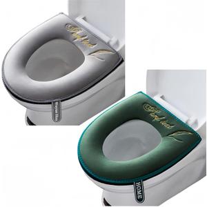 2 Pieces Bathroom Soft Toilet Seat Cover Pad with Handle Toilet Lid Cover Cushion Soft Thicker Washable Fits All Oval Toilet Seats (GRAY+GREEN, zipper)