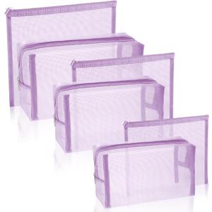 6 Pieces Mesh Makeup Bags Mesh Cosmetic Bag Portable Travel Organizing Zipper Pouch Toiletries Makeup Pouches for Home Office Travel Accessories (Light Purple)