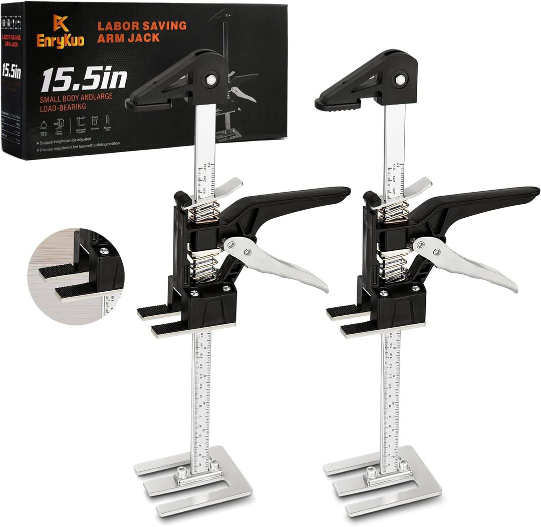 Labor Saving Arm Jack 2 Pack,15.5 Inch Multifunctional Furniture Lifter Jacks for Installing Cabinets and Wall Tile Height Adjuster Handheld Tool, Black