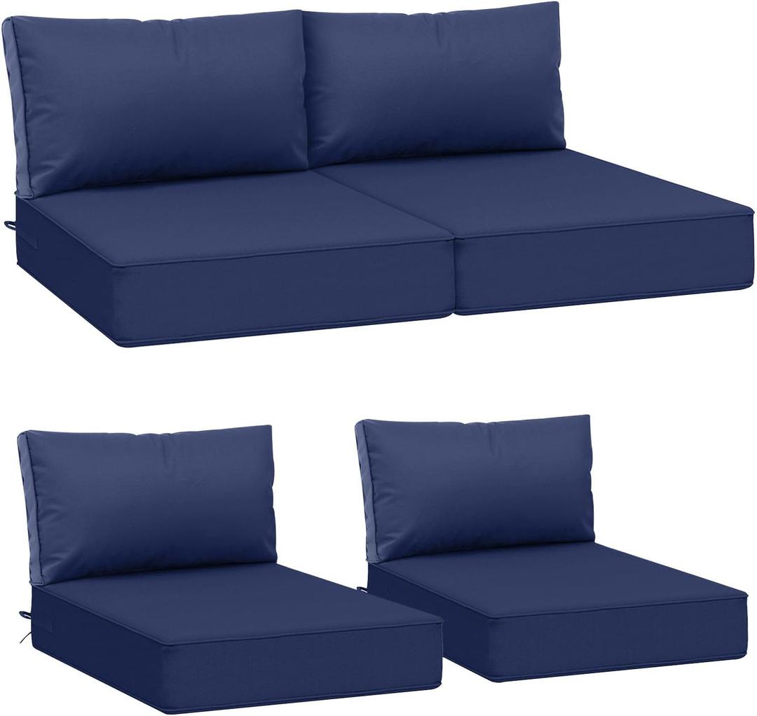 AAAAAcessories Outdoor Deep Seat Cushions, Waterproof, Fade-Resistant Patio Furniture Replacement Cushions, 23.5" x 25.5" x 5" + 23.5" x 13.5", Set of 4, Navy Blue