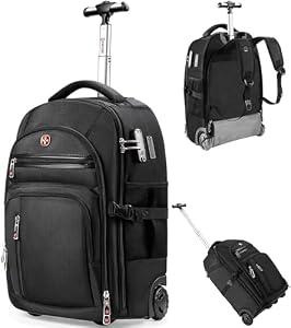 Rolling Backpack with Wheels, USB & Type-C Charging Ports, 21x14x9, Water-Resistant, 17.3" Laptop Compartment, EVA Material, Built-In Customs Lock – Wheeled Business Backpack for Travel, Work, College