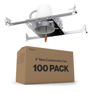 Sunco 100 Pack 4 Inch LED Recessed Can Light Housing, New Construction, Air Tight, IC Rated, Wet Rated, 120-277V, TP24 Connector, Steel, UL Listed