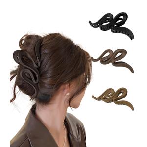 3PCS Jumbo Hair Clips for Thick Hair 5 Inch Large Fancy Wave Big Claw Clips Sets No Slip Black,Brown,Coffee
