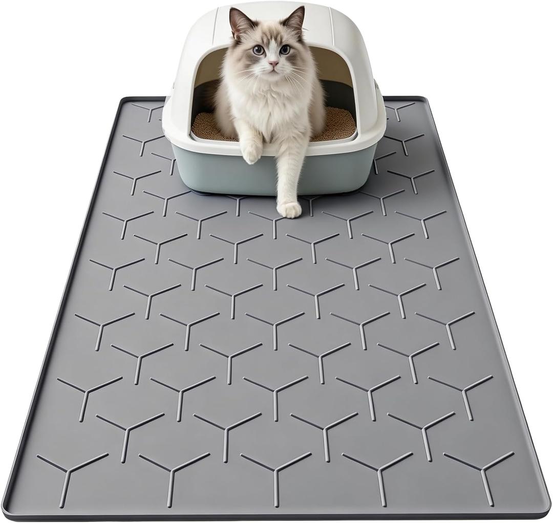 Garoopion Cat Litter Box Mat, Large 34.0522.5 inch Cat Litter Mat, Waterproof Silicone Pad for Floor, Dark Gray