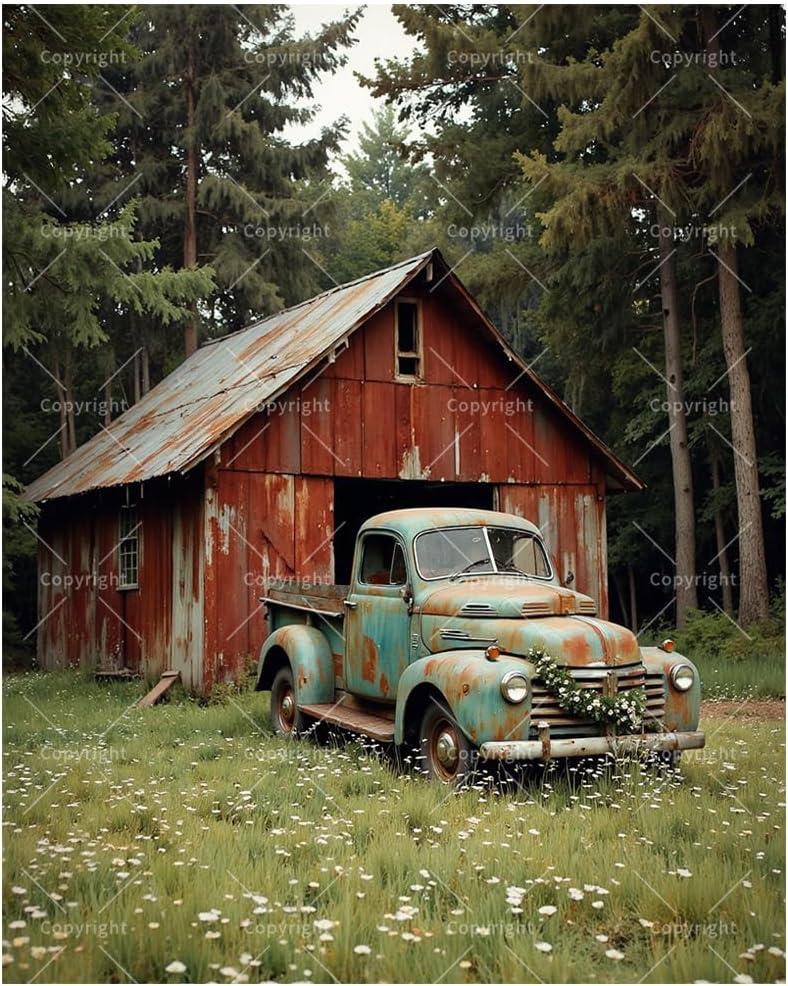 TAOPAOLAB Farmhouse Style Paint by Numbers Kit for Adults - DIY Old Pickup and Red Barn with Wildflowers Painting on Canvas 16x20 Inches, Acrylic Paint Set, Suitable for Beginners, Art for Decoration
